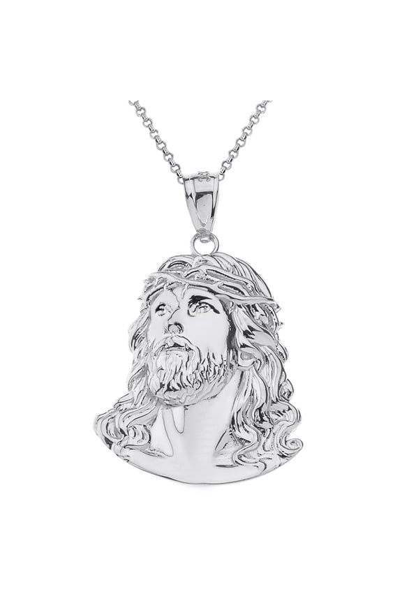 .925 Sterling Silver Jesus Christ Face Pendant Necklace - Large (Pendant only)