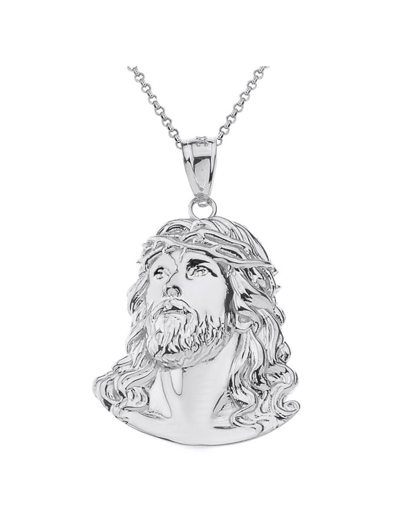 .925 Sterling Silver Jesus Christ Face Pendant Necklace - Large (Pendant only)
