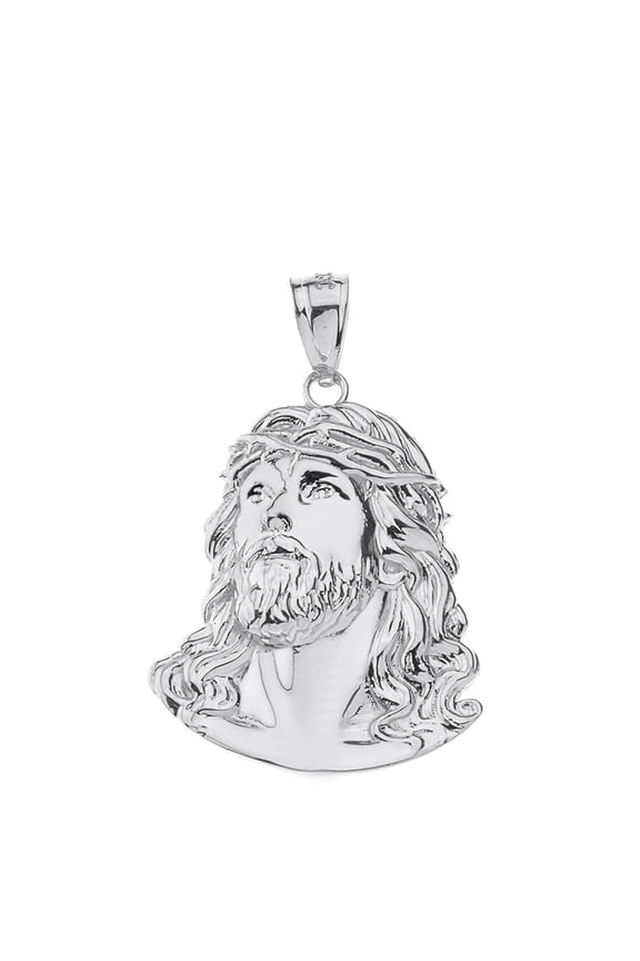 .925 Sterling Silver Jesus Christ Face Pendant Necklace - Small (Pendant only)