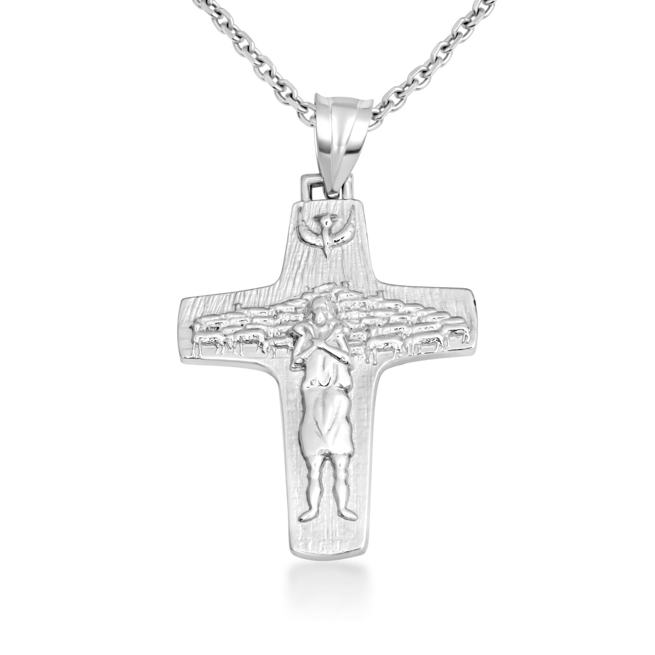 .925 Sterling Silver Jesus Christ Good Shepherd Cross Pendant Necklace ...