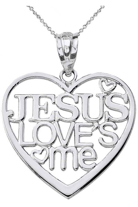 .925 Sterling Silver Jesus Loves Me Heart Pendant Necklace (Pendant with 18" chain)