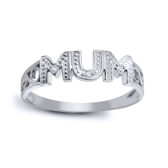 925 Sterling Silver Jewelco London 0.02ct Diamond Ribbon Scroll MUM Ring 5mm