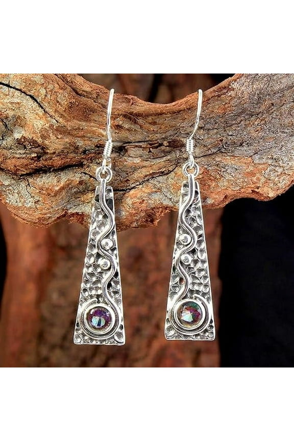 925 Sterling Silver Jewelry Mystic Topaz Earring women Jewelry Silver Earring Handmade Jewelry