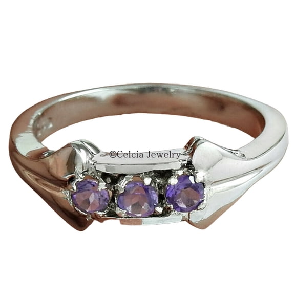 925 Sterling Silver Jewelry, Natural Amethyst Healing Gemstone Ring, Stackable Stacking Ring, Statement Ring, February Birthstone, Bridesmaid&nbsp;Gifts, Valentines Day Gifts For Her (amethyst, 7)
