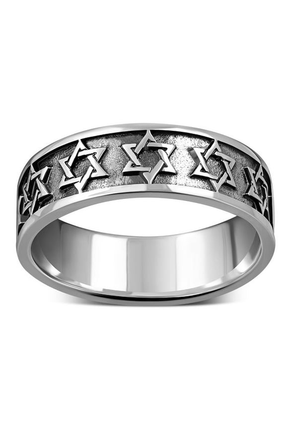 925 Sterling Silver Jewish Judaica Star of David Ring Band (6.5)