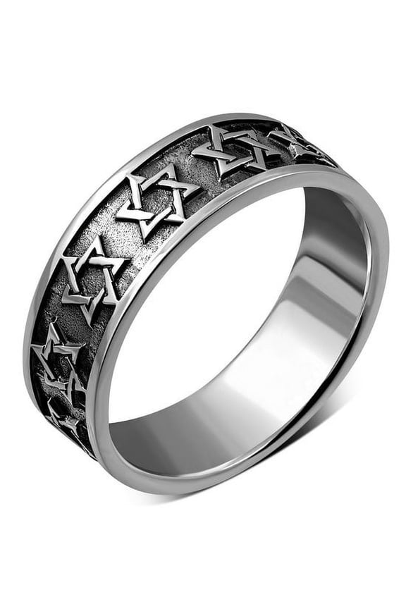925 Sterling Silver Jewish Judaica Star of David Ring Band (7.5)