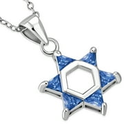 925 Sterling Silver Jewish Star of David Blue CZ Small Womens Pendant Necklace