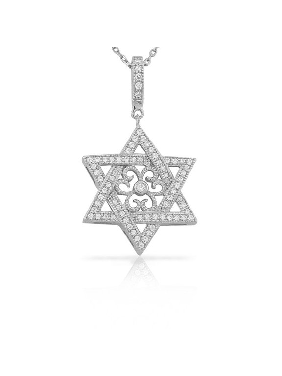 925 Sterling Silver Filigree White CZ Pendant Necklace