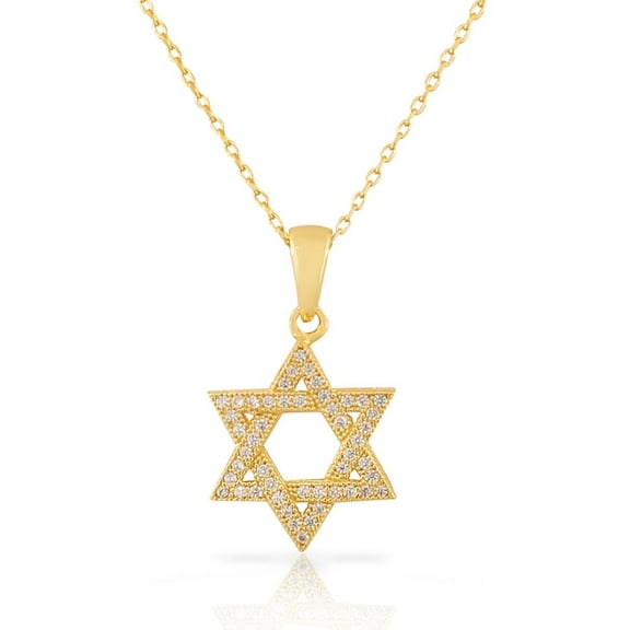 925 Sterling Silver Jewish Star of David White Cubic Zirconia Pendant Necklace