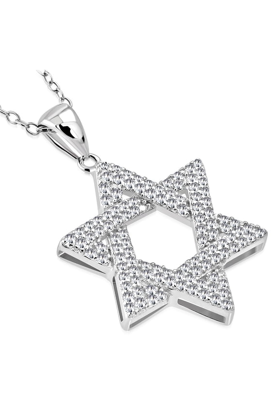925 Sterling Silver Jewish Star of David White CZ Pendant Necklace