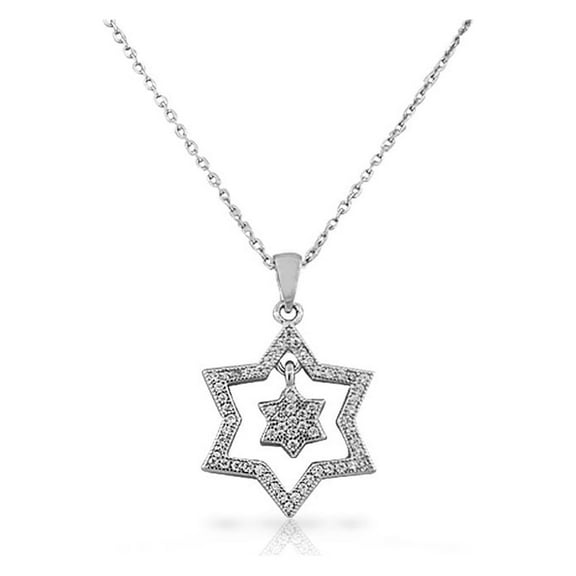 925 Sterling Silver Jewish Star of David White CZ Pendant Necklace