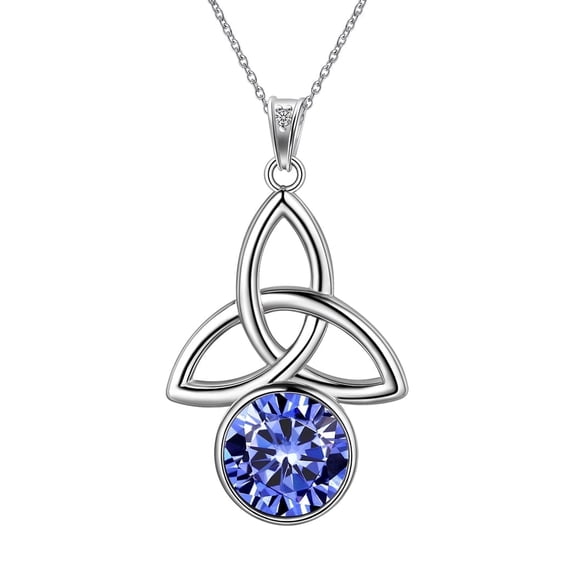 925 Sterling Silver Celtic Knot Necklace for Women June Birthstone Tanzanite Gemstone Trinity Triquetra Irish Pendant Jewelry Birthday Gift Hipunk