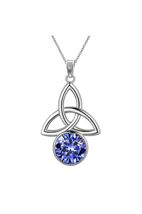 925 Sterling Silver Celtic Knot Necklace for Women June Birthstone Tanzanite Gemstone Trinity Triquetra Irish Pendant Jewelry Birthday Gift Hipunk