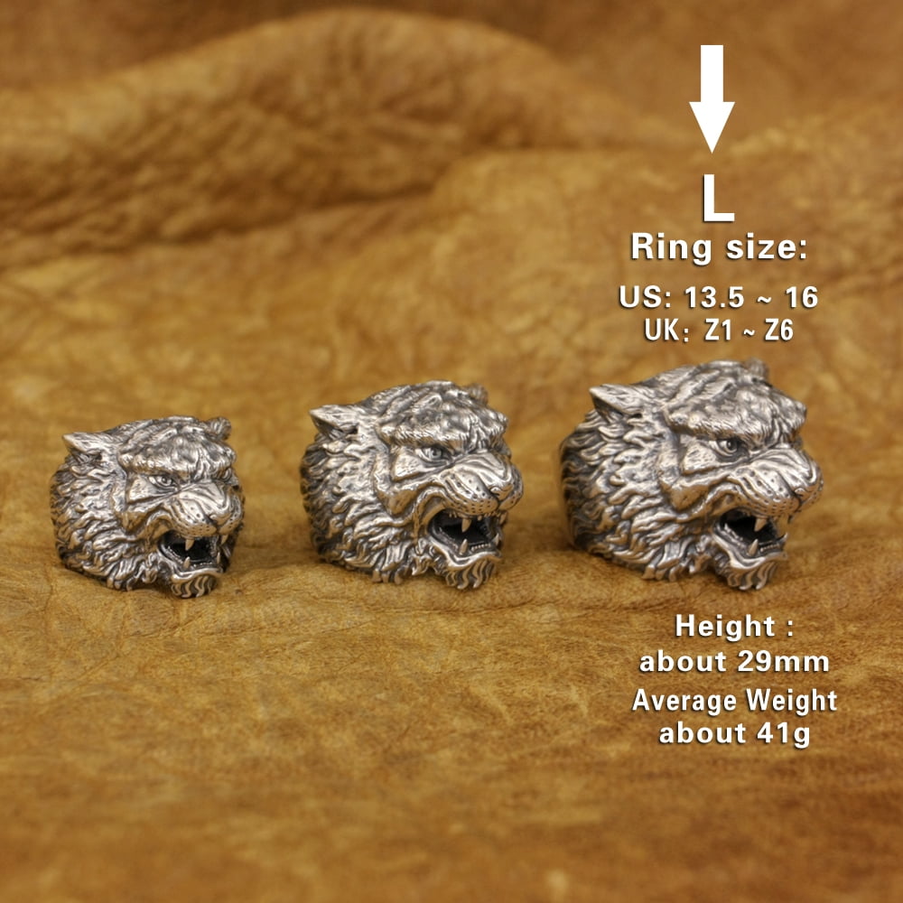 LINSION 925 Sterling Silver Tiger Ring For Men - High Detail Biker Punk Ring, Size 7-15 - View #3