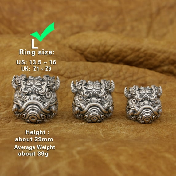 925 Sterling Silver Kylin Lion Ring Biker Punk Jewelry TA374 Large Model US Size 15.5