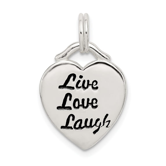 925 Sterling Silver LIVE LAUGH LOVE Heart Shaped Pendant