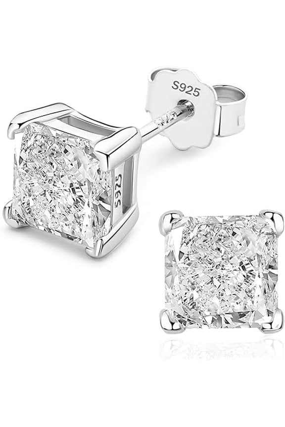 "925 Sterling Silver Lab-Created Diamond Stud Earrings | 2-4 Carat 5A Cubic Zirconia, Hypoallergenic & White Gold Plated | Perfect Jewelry Gifts"
