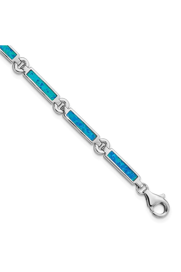 925 Sterling Silver Lab Created Opal Bars Bracelet Fine Jewelry For Women Gifts For Her, 7.25"