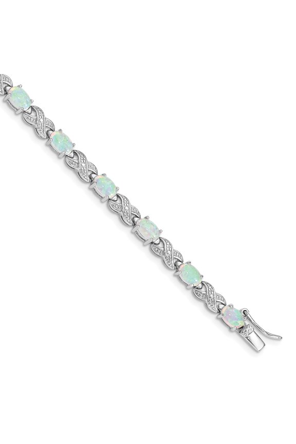 925 Sterling Silver Lab Created Opal and Illusion Bracelet Fine Jewelry For Women Gifts For Her, 7"