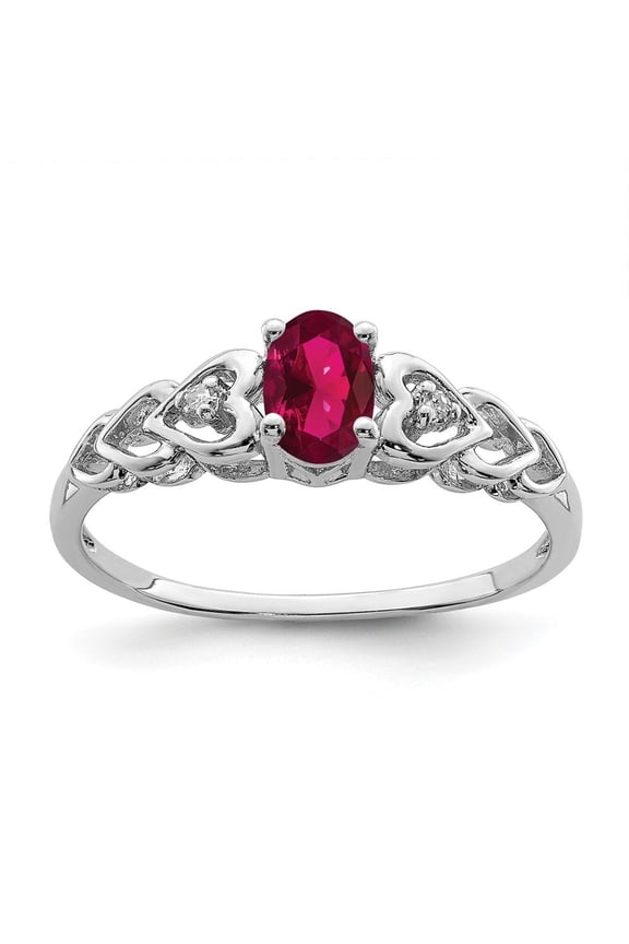 925 Sterling Silver Lab Created Ruby and Diamond Ring Fine Jewelry For Women Gifts For Her, Size 9