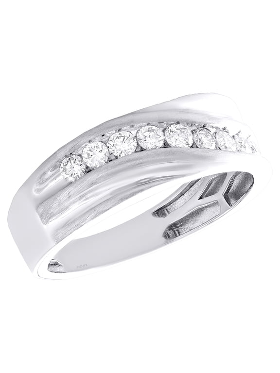 925 Sterling Silver Lab Diamond Channel Brushed & Grooved Wedding Band 1/2 CT