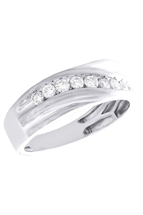 925 Sterling Silver Lab Diamond Channel Brushed & Grooved Wedding Band 1/2 CT