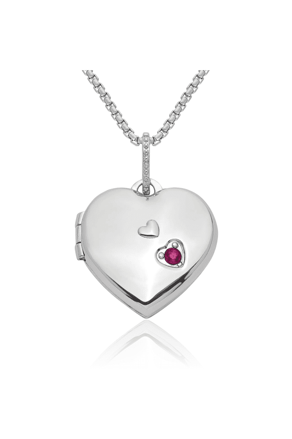 925 Sterling Silver Lab Red Ruby Heart Personalized Photo Locket Necklace Picture Pendant Charm