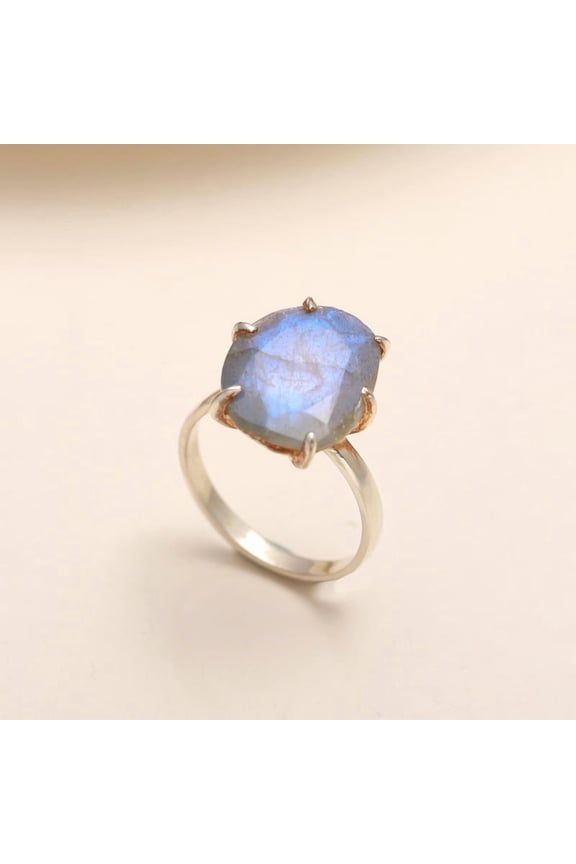 925 Sterling Silver Labradorite Statement Ring – Unique Handcrafted Design, US Size 5-10, Perfect for Everyday Wear