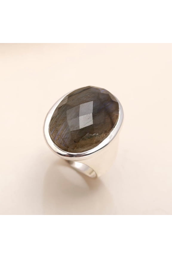 925 Sterling Silver Labradorite Statement Ring for Women – Handmade Designer Gemstone Ring, Boho Chic Cocktail Ring