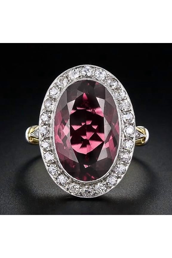 925 Sterling Silver Ladies Garnet Ruby Two Tone Ring Vintage Ruby Ring Shiny Full Diamond Mermaid Oval Cut Large Red Cubic Zirconia Ring Eternity Engagement Wedding Rings Women's