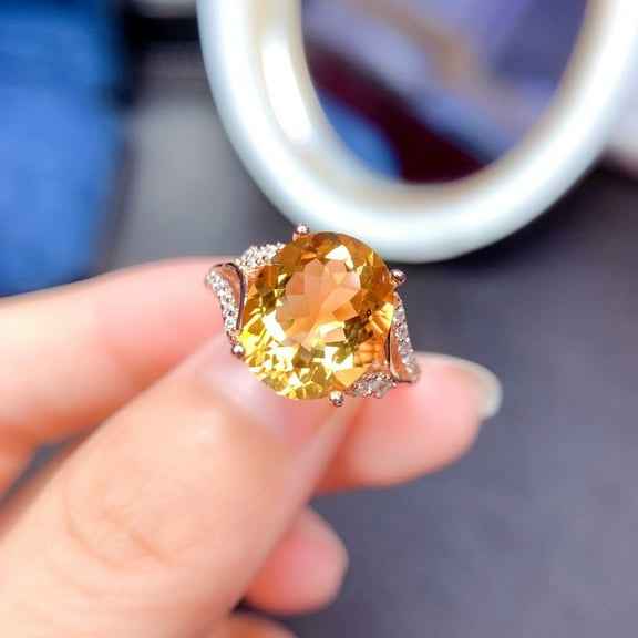925 Sterling Silver Ladies Plate Princess Cut Cubic Zirconia Citrine Ring Fashion Citrine Gold Plated Gemstone Ring Open Adjustable Ring Engagement Wedding Ring