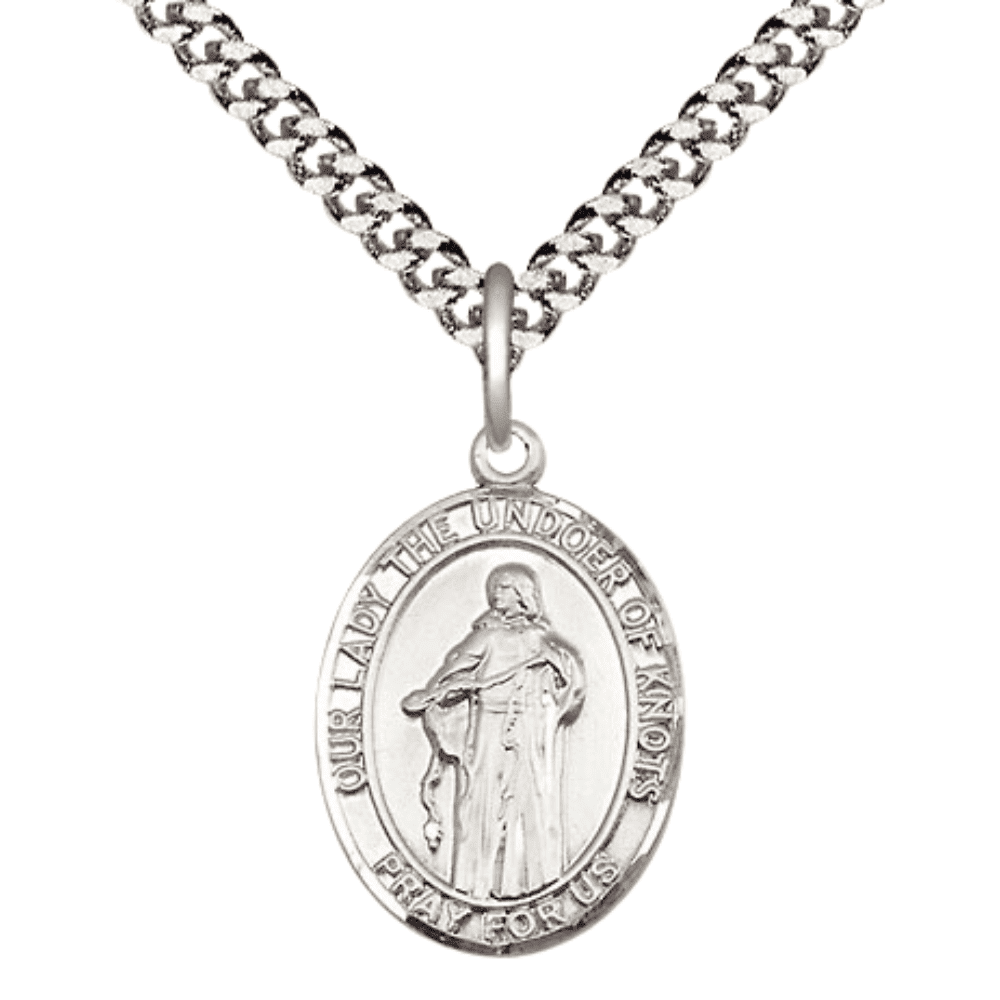 .925 Sterling Silver Our Lady of Knots Medal Pendant on 24 Inch Endless ...