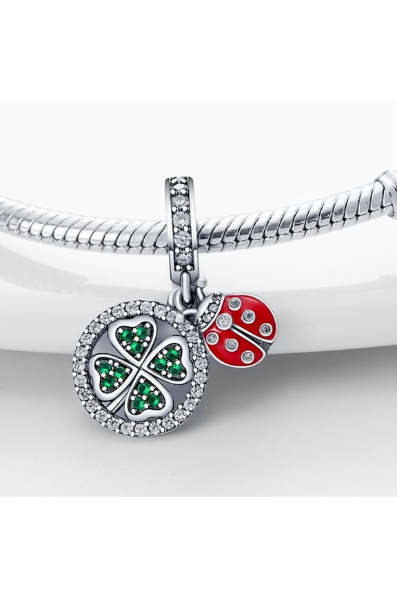 925 Sterling Silver Ladybug Green Leaf Charm Personality Fashion Bracelet Necklace Beads