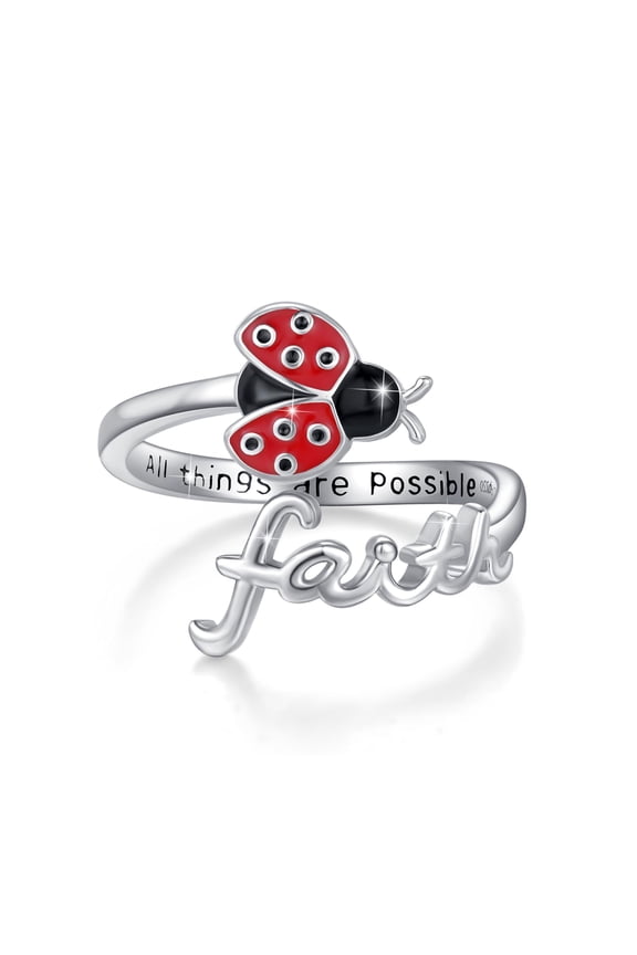 925 Sterling Silver Ladybug Ring Faith Ring for WomenLadybug Open Rings Adjustable Christian Inspirational Jewelry Gifts for Birthday Christmas