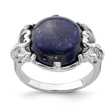 925 Sterling Silver Lapis Lazuli Band Ring Size 7.00 Natural Stone Shell Wood Fine Jewelry For Women Gifts For Her
