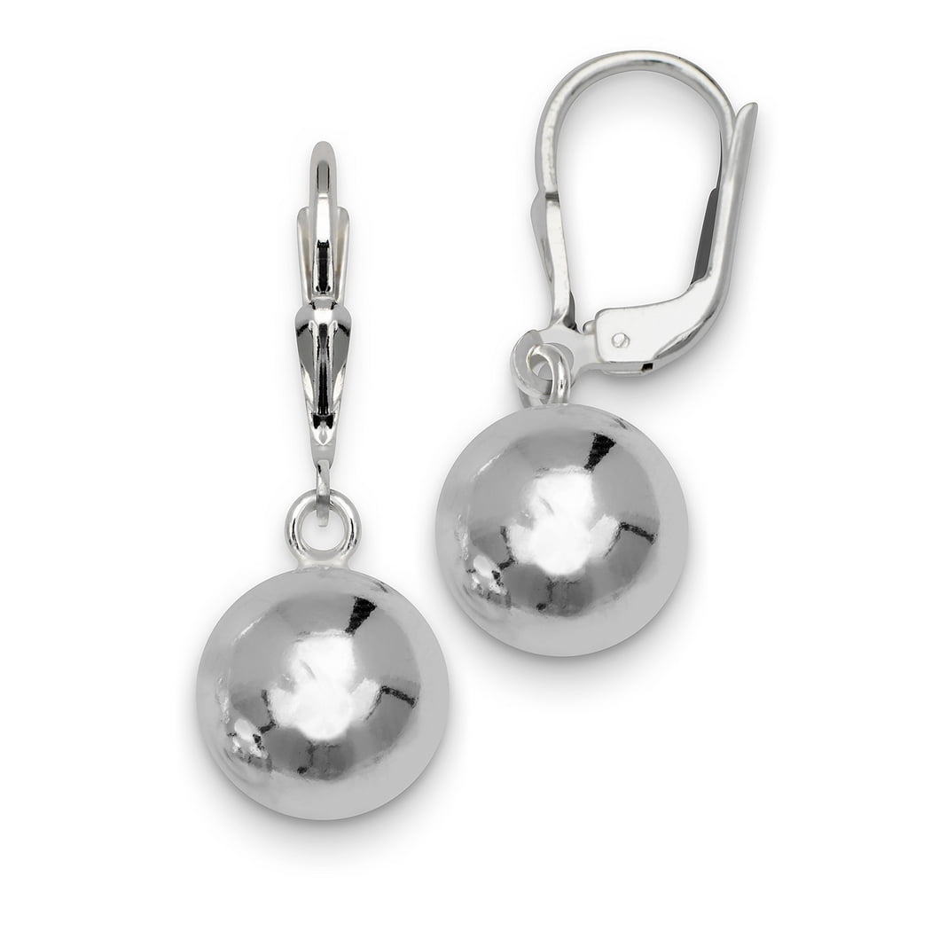 925 Sterling Silver Large 10x26mm Solid Ball Dangling Lever back Earrings Ball Earring for Women