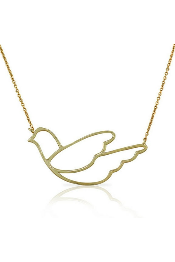925 Sterling Silver Large Dove Bird Polished Pendant Necklace
