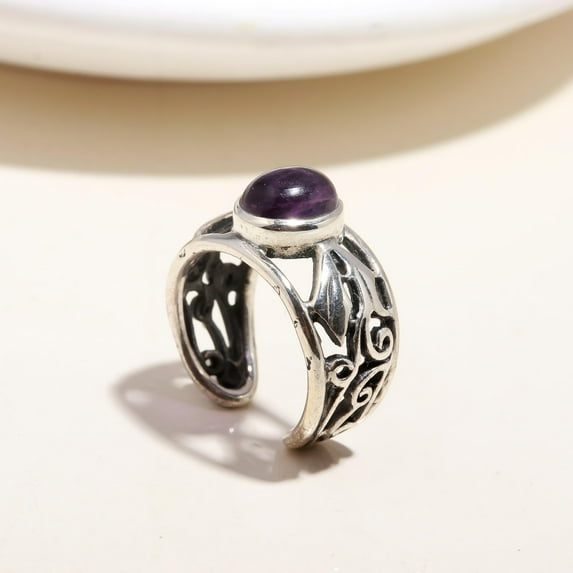 AG 925 Jewellery Marquise Purple Amethyst Statement Ring, 925 Sterling Silver