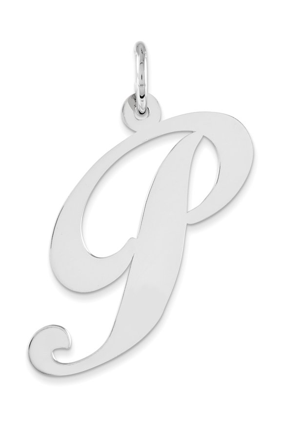 925 Sterling Silver Large Fancy Script Initial P (17to24x21mm) Pendant / Charm