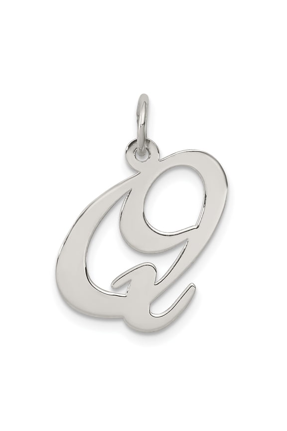925 Sterling Silver Large Fancy Script Initial Q Charm Pendant