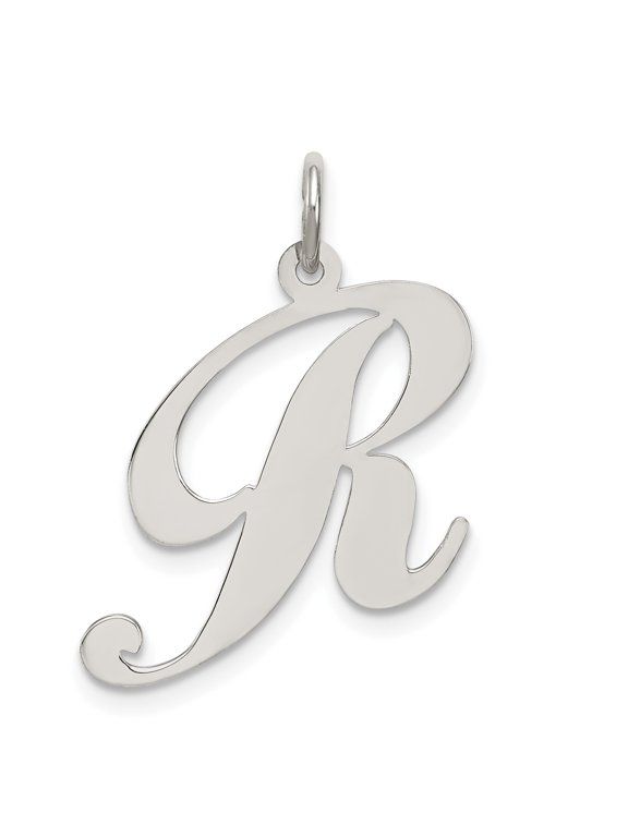 925 Sterling Silver Large Fancy Script Initial R Charm Pendant