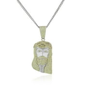 925 Sterling Silver Large Hip-Hop Clear Yellow CZ Religious Jesus Mens Pendant Necklace, 30