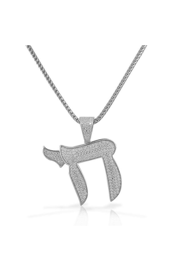 925 Sterling Silver Large Hip-Hop Religious Chai Pendant Necklace