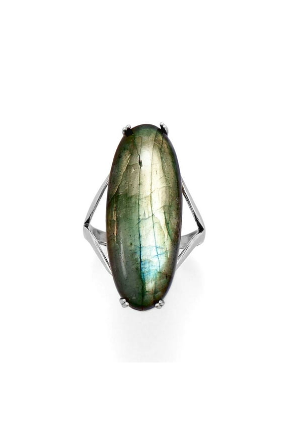925 Sterling Silver Large Oval Labradorite Ring Band 2mm Wide Shaped in Center Stone 30mm X 12m Ring for Women and Men