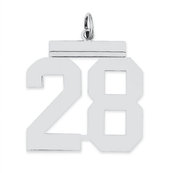 925 Sterling Silver Large Polished Number 28 Charm Pendant