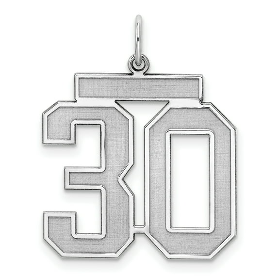 925 Sterling Silver Large Satin Number 30 Charm Pendant
