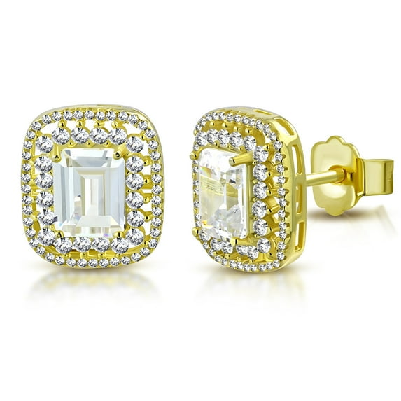 925 Sterling Silver Large Statement Rectangular Clear White CZ Stud Earrings, 0.65"