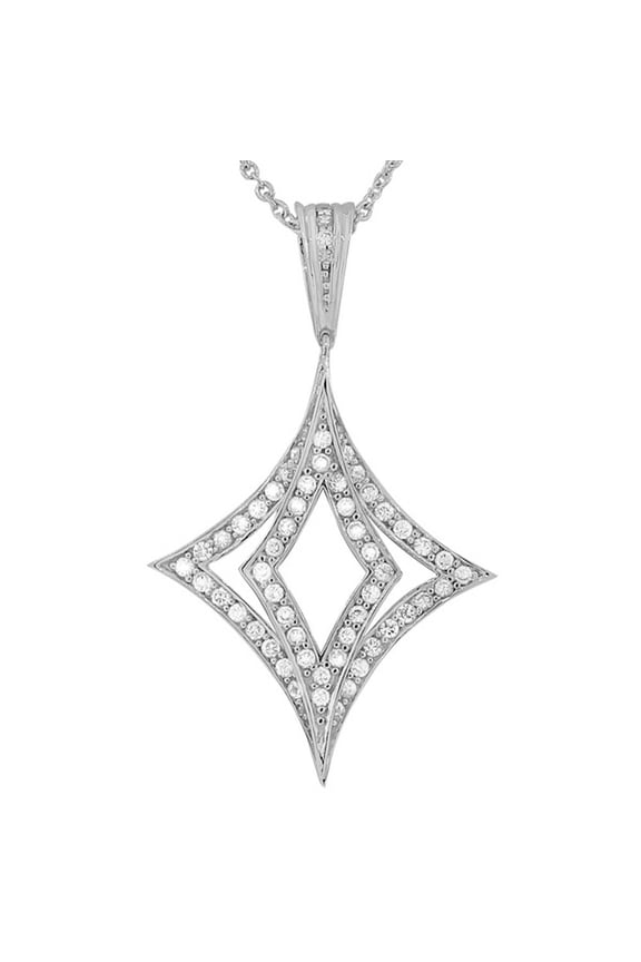925 Sterling Silver Large White CZ Womens Pendant Necklace with Chain