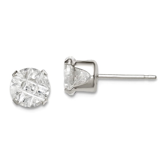 925 Sterling Silver Laser-cut Snap setting Post 6mm Round 4 Prong Cubic Zirconia Stud Earrings 6x6mm Wide Stud Earring f