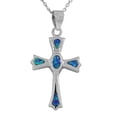 thumbnail image 1 of 925 Sterling Silver Latin Religious Cross Blue Turquoise-Tone Simulated Simulated Opal Pendant Necklace, 1 of 3
